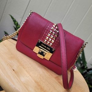 Red Michael Kors small Tina bag with gold studs